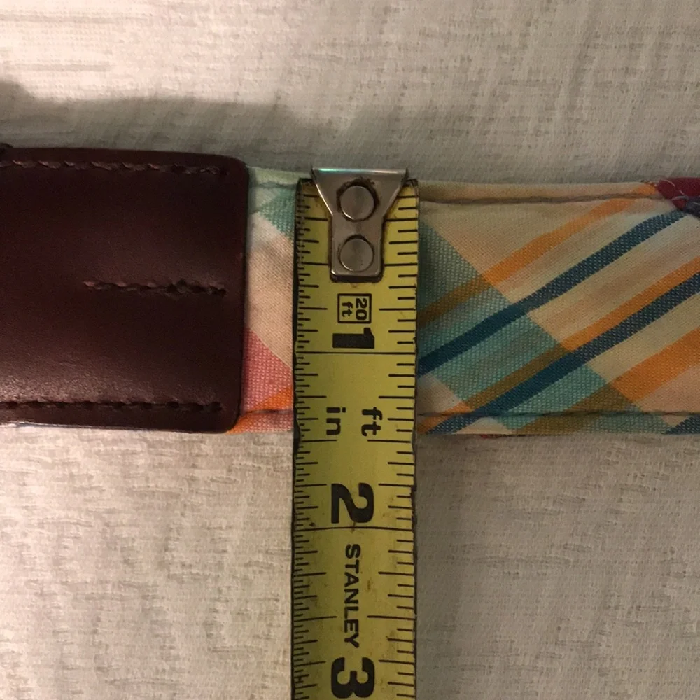 Brooks Brothers Preppy Plaid Fabric Belt with Brown Leather Accents Adjustable